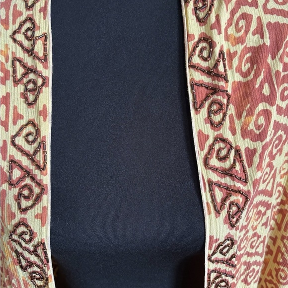 Soft Surroundings Open Front Kimono Cardigan Beaded Trim Crinkle Rayon Boho 3X - Picture 2 of 10